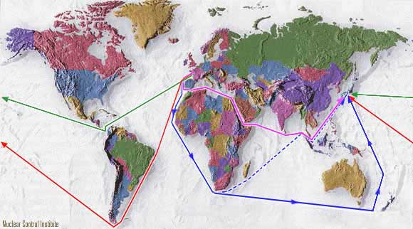 World Map of Plutonium Sea Shipment Routes